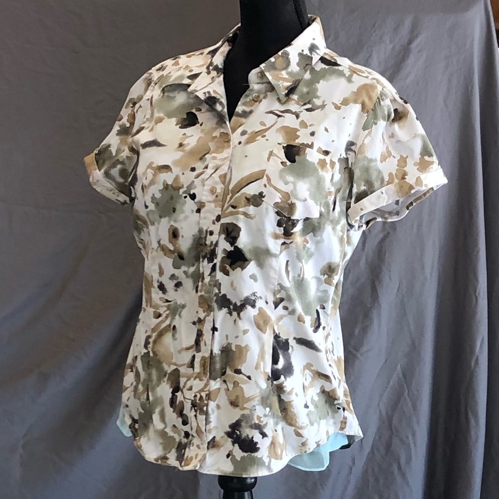 Watercolor print cap sleeve blouse